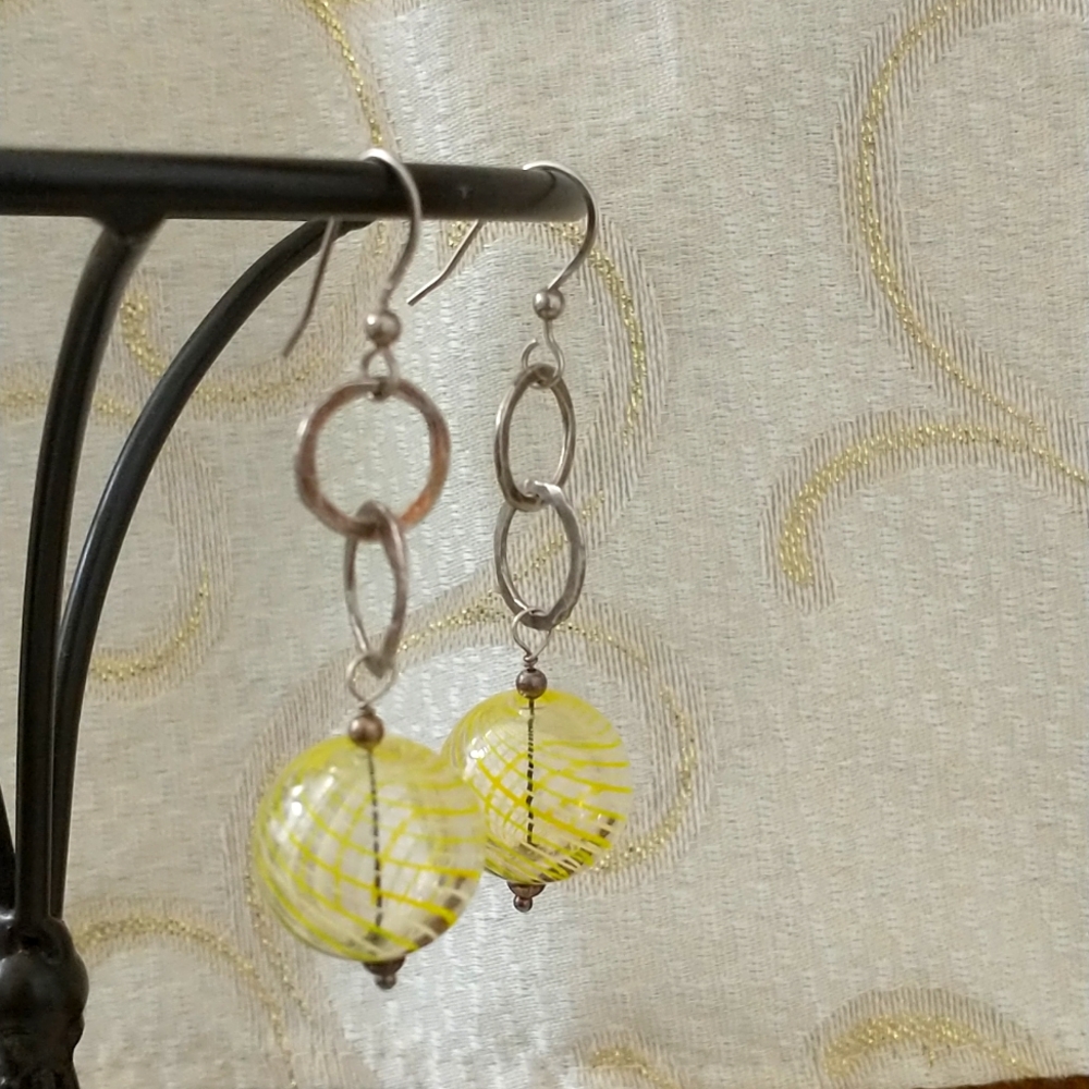 Vintage 80s Sterling Silver Blown Glass Bubble Earrings